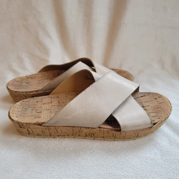 Korks By Kork Ease Leather Ivory Wide Strap Slides Sandals Casual Boho Size 8M - Picture 3 of 8